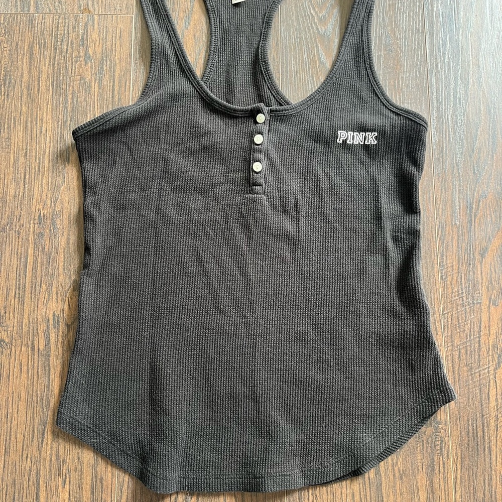 PINK Victoria's Secret Black Ribbed Henley Racerback Pajama Tank